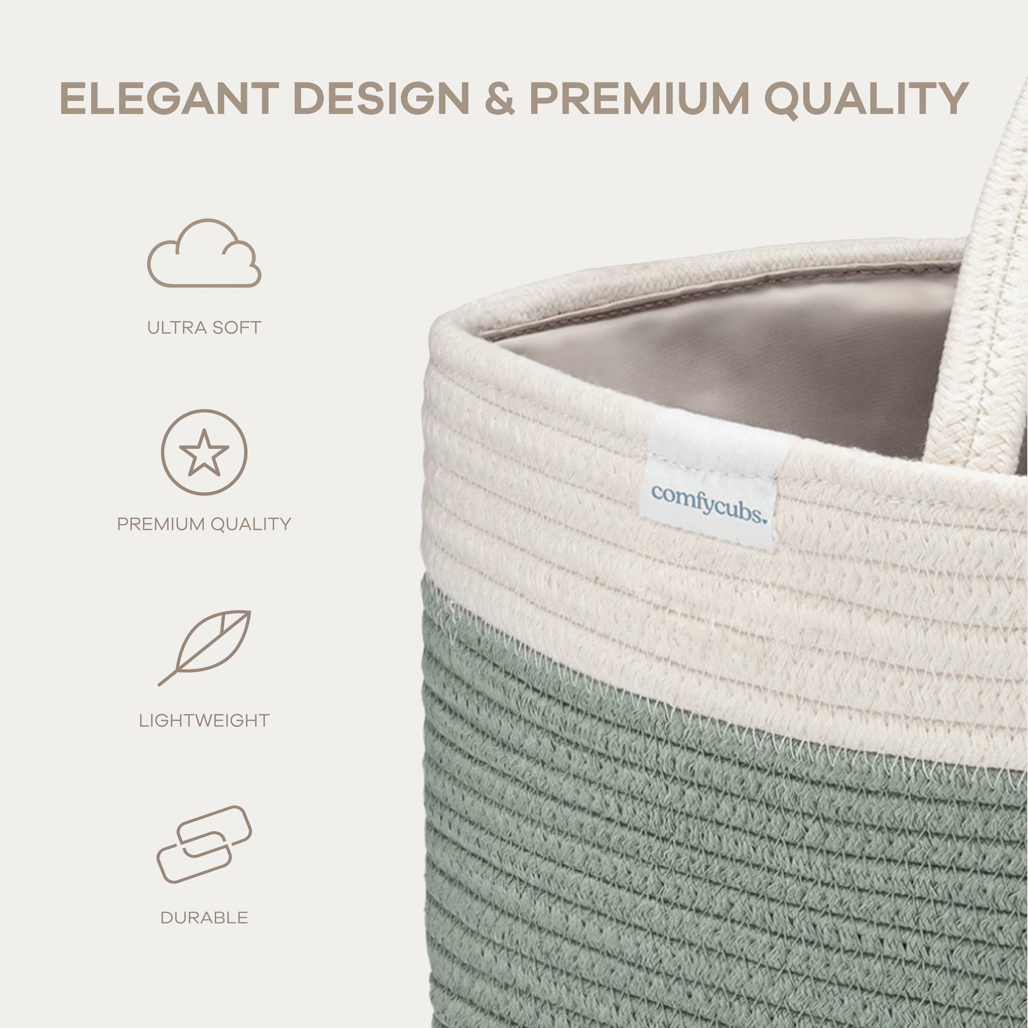 Comfy Cubs Rope Diaper Caddy Organizer, Portable Nursery Storage Tote, Sage